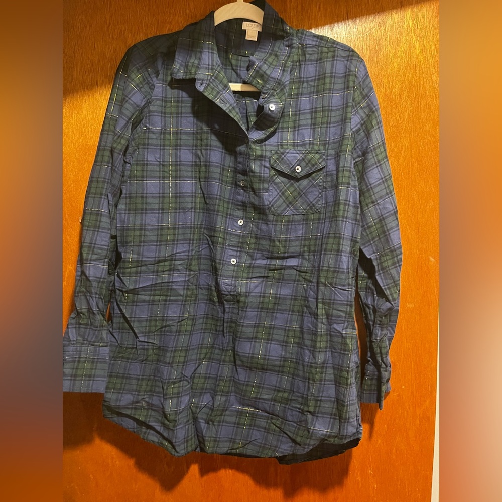Blue, Green, and Gold Plaid Flannel J Crew Dress Size Large